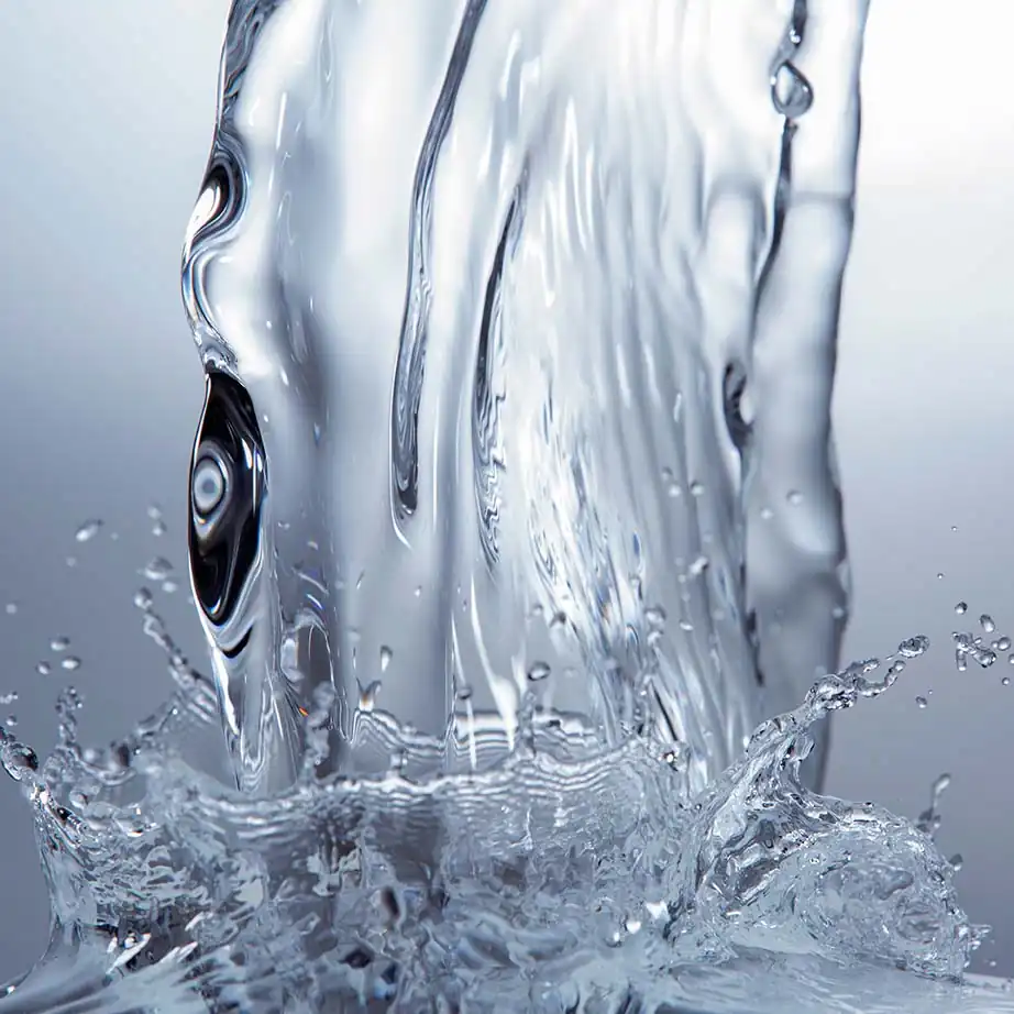 Filet d'eau claire coulant sur fond gris
